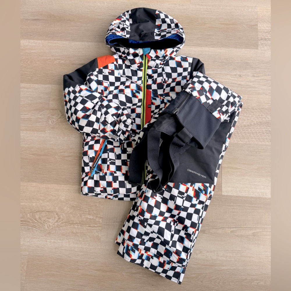 Obermeyer Checkered Ski Jacket and 2 Ski Bibs